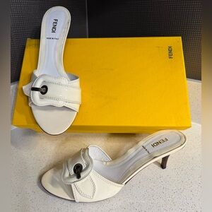 $405 FENDI Patent White Leather Sandals Buckle 37,5